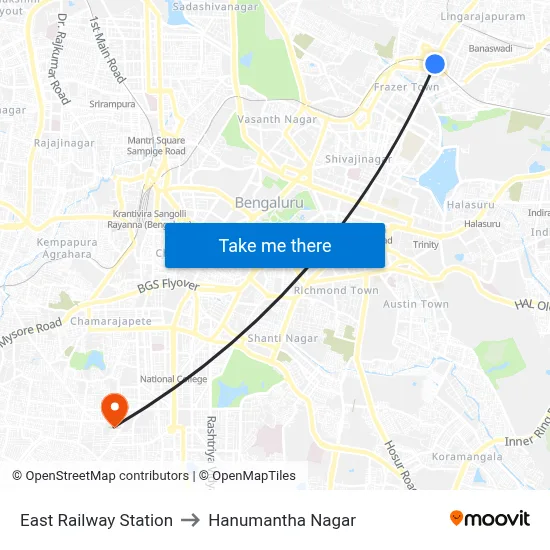 East Railway Station to Hanumantha Nagar map