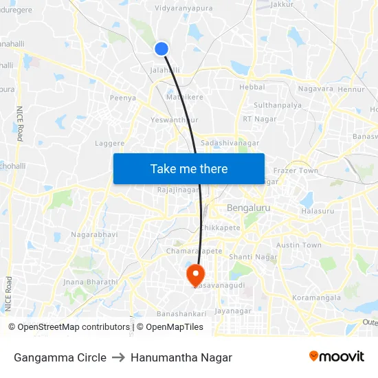 Gangamma Circle to Hanumantha Nagar map