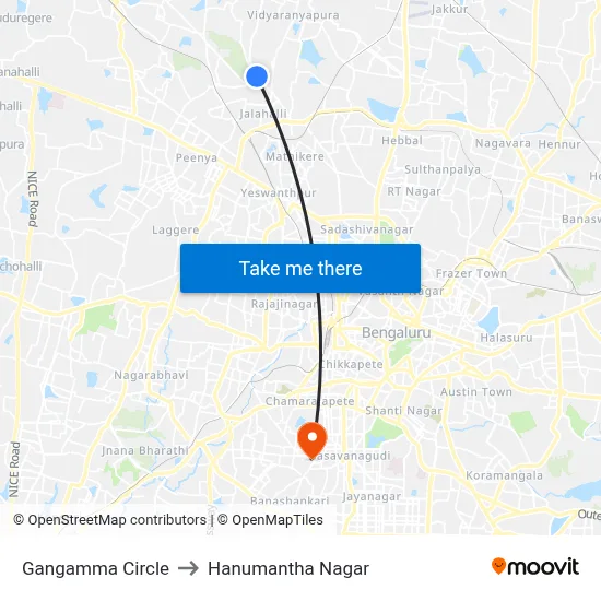 Gangamma Circle to Hanumantha Nagar map