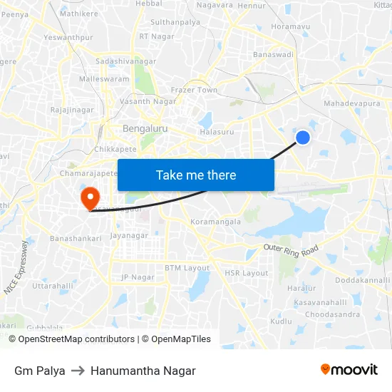 Gm Palya to Hanumantha Nagar map