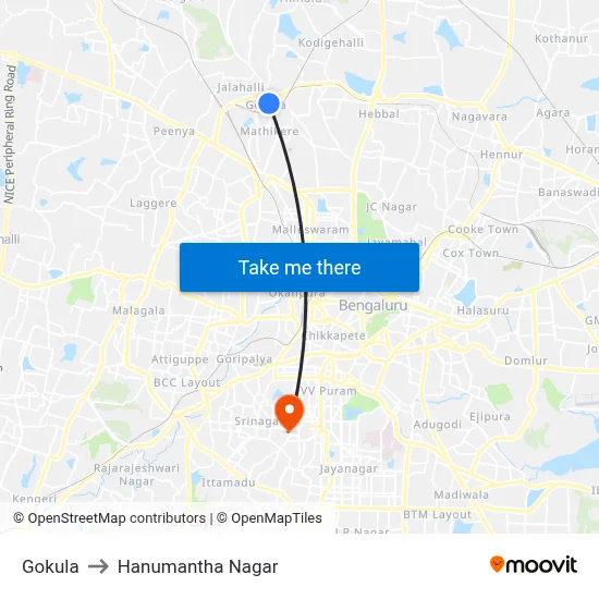 Gokula to Hanumantha Nagar map