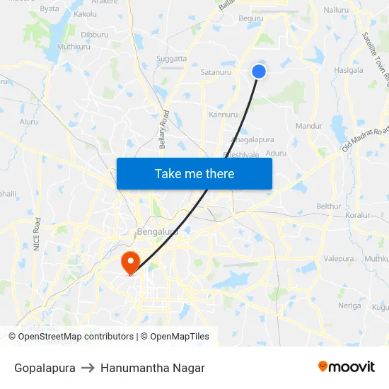 Gopalapura to Hanumantha Nagar map