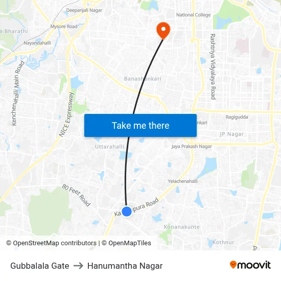 Gubbalala Gate to Hanumantha Nagar map
