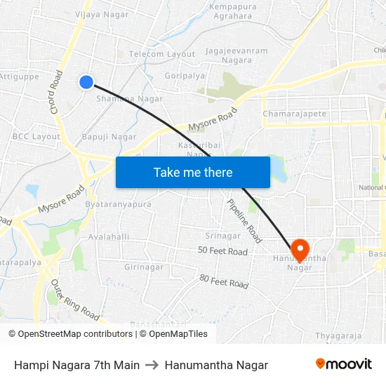 Hampi Nagara 7th Main to Hanumantha Nagar map