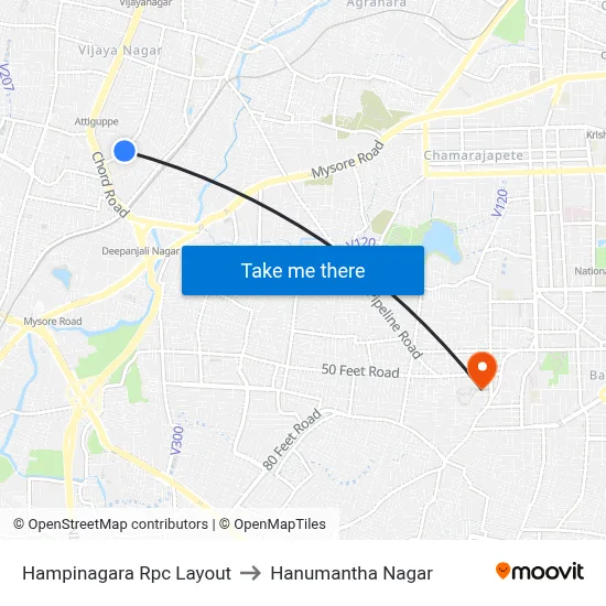 Hampinagara Rpc Layout to Hanumantha Nagar map