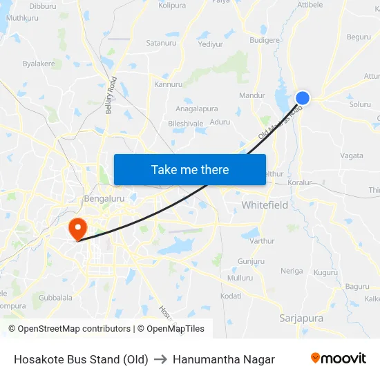 Hosakote Bus Stand (Old) to Hanumantha Nagar map