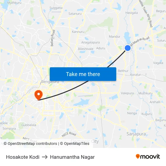 Hosakote Kodi to Hanumantha Nagar map