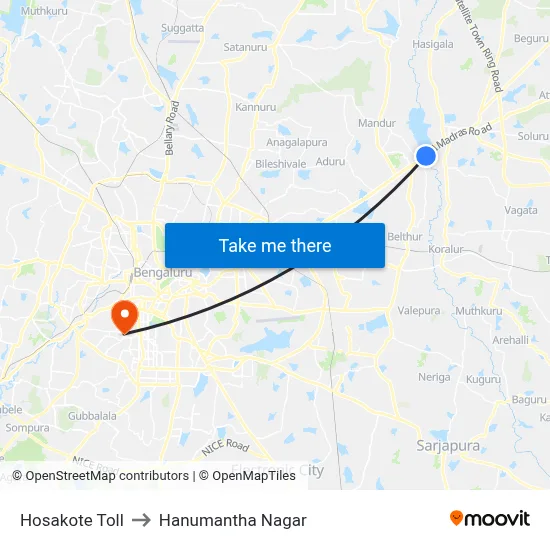 Hosakote Toll to Hanumantha Nagar map