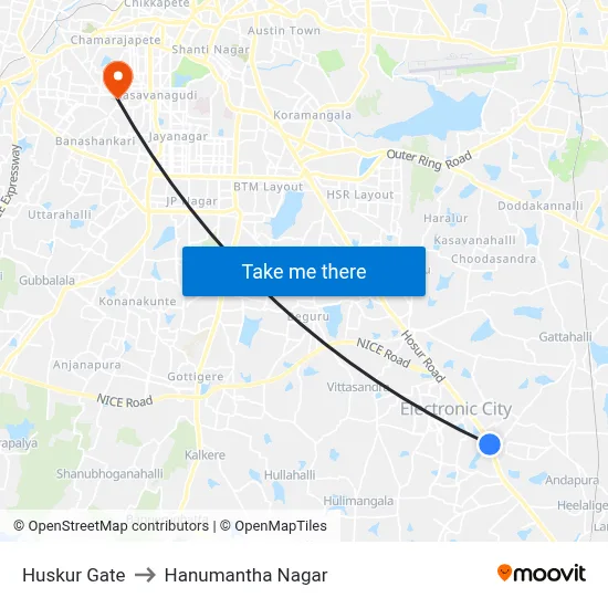 Huskur Gate to Hanumantha Nagar map