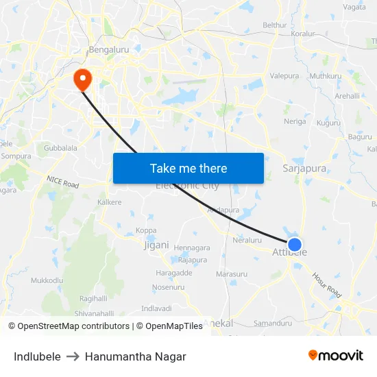 Indlubele to Hanumantha Nagar map