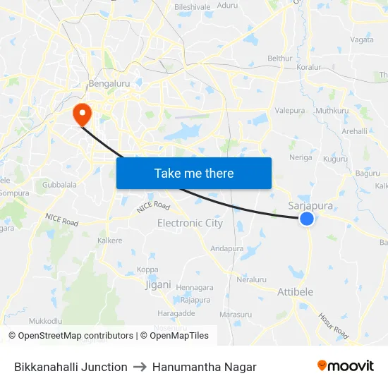 Bikkanahalli Junction to Hanumantha Nagar map