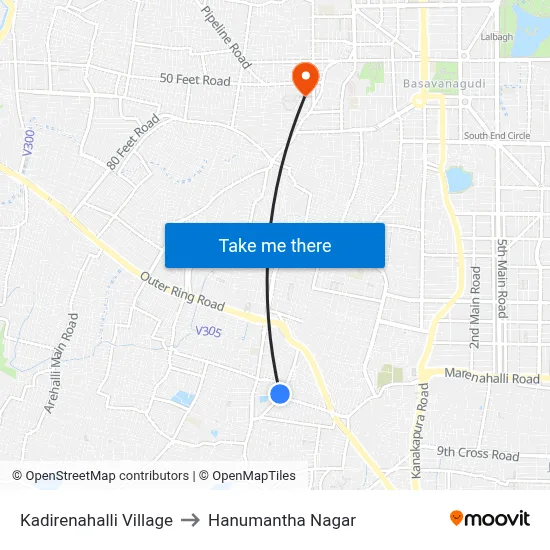 Kadirenahalli Village to Hanumantha Nagar map