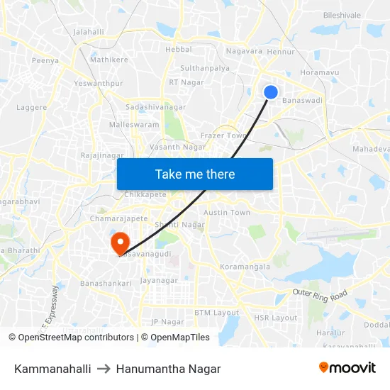 Kammanahalli to Hanumantha Nagar map