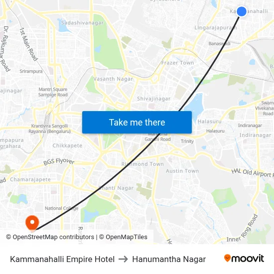 Kammanahalli Empire Hotel to Hanumantha Nagar map