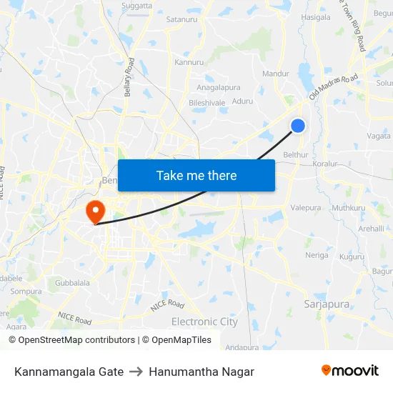 Kannamangala Gate to Hanumantha Nagar map