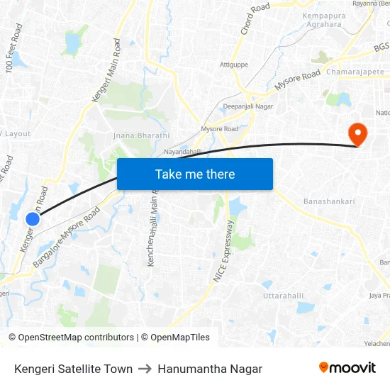 Kengeri Satellite Town to Hanumantha Nagar map