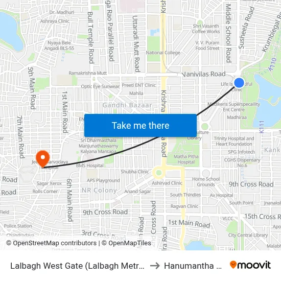 Lalbagh West Gate (Lalbagh Metro Station) to Hanumantha Nagar map