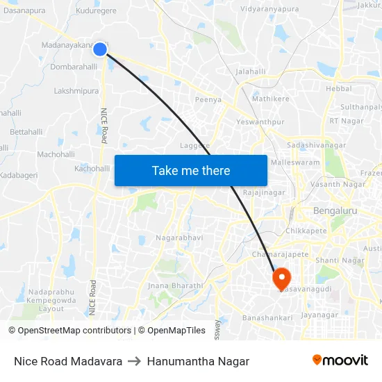 Nice Road Madavara to Hanumantha Nagar map