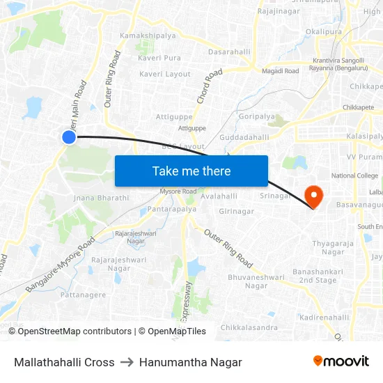 Mallathahalli Cross to Hanumantha Nagar map