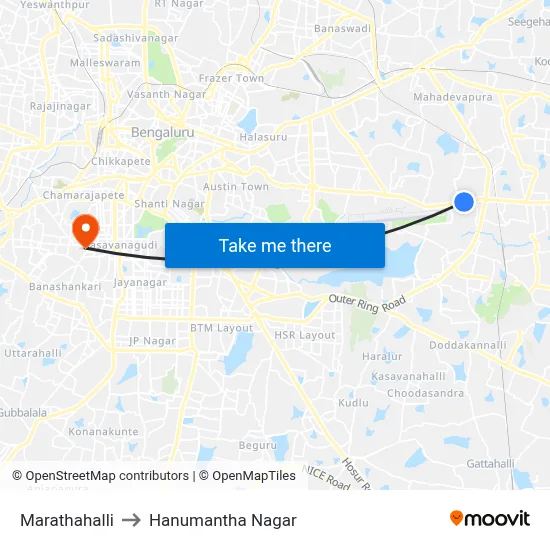 Marathahalli to Hanumantha Nagar map