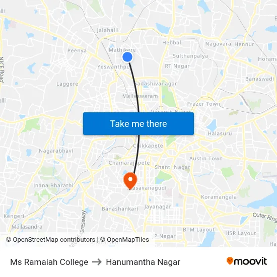 Ms Ramaiah College to Hanumantha Nagar map