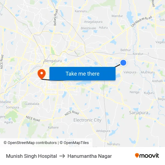 Munish Singh Hospital to Hanumantha Nagar map