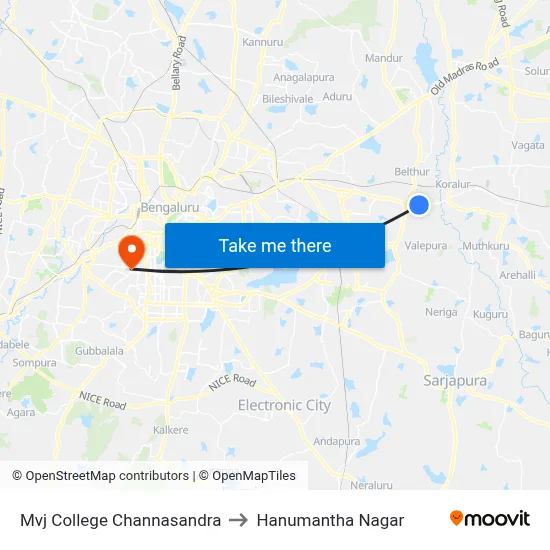 Mvj College Channasandra to Hanumantha Nagar map