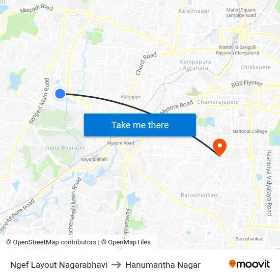Ngef Layout Nagarabhavi to Hanumantha Nagar map