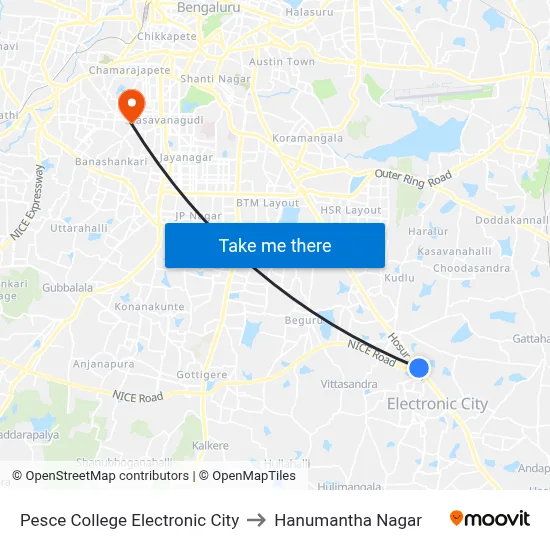 Pesce College Electronic City to Hanumantha Nagar map