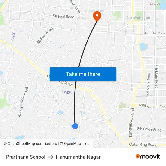 Prarthana School to Hanumantha Nagar map