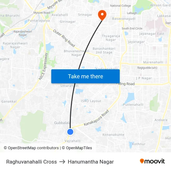 Raghuvanahalli Cross to Hanumantha Nagar map