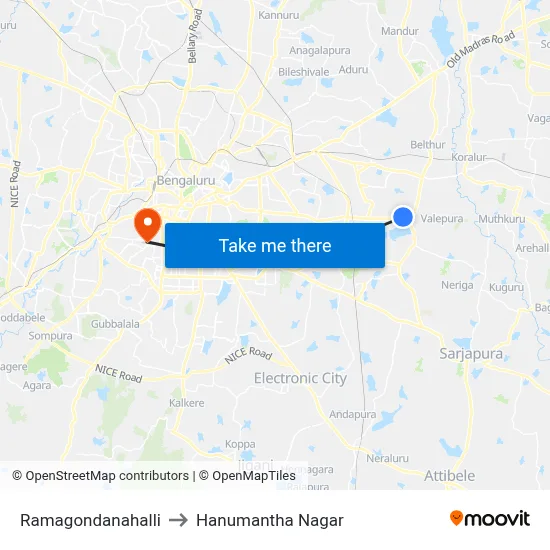 Ramagondanahalli to Hanumantha Nagar map