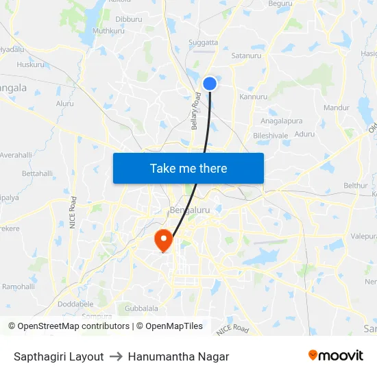 Sapthagiri Layout to Hanumantha Nagar map