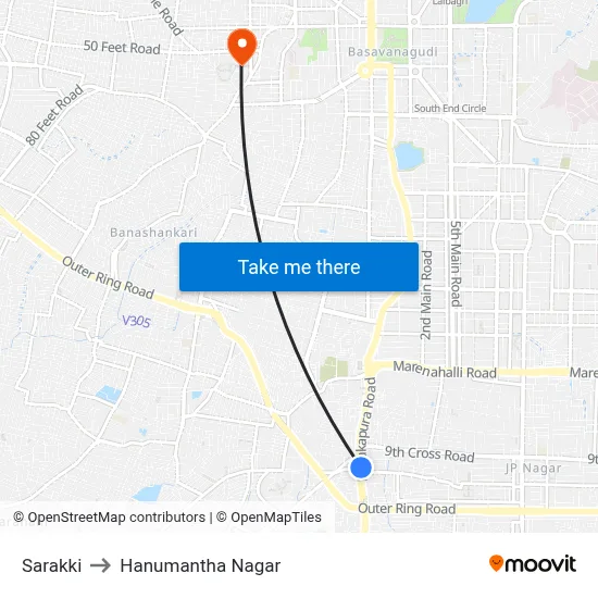 Sarakki to Hanumantha Nagar map