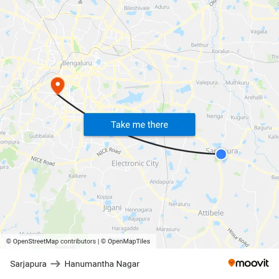 Sarjapura to Hanumantha Nagar map