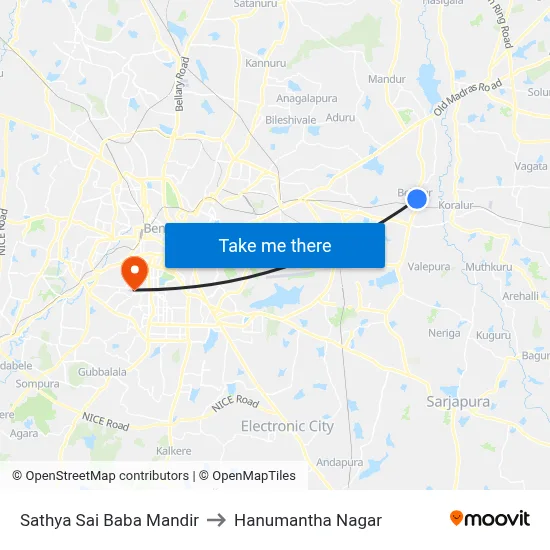 Sathya Sai Baba Mandir to Hanumantha Nagar map