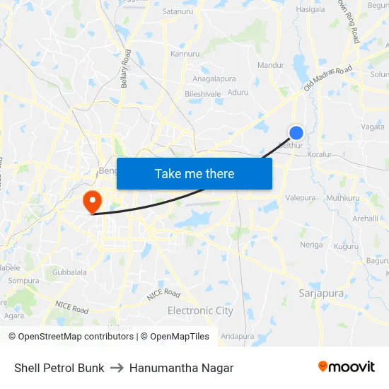 Shell Petrol Bunk to Hanumantha Nagar map
