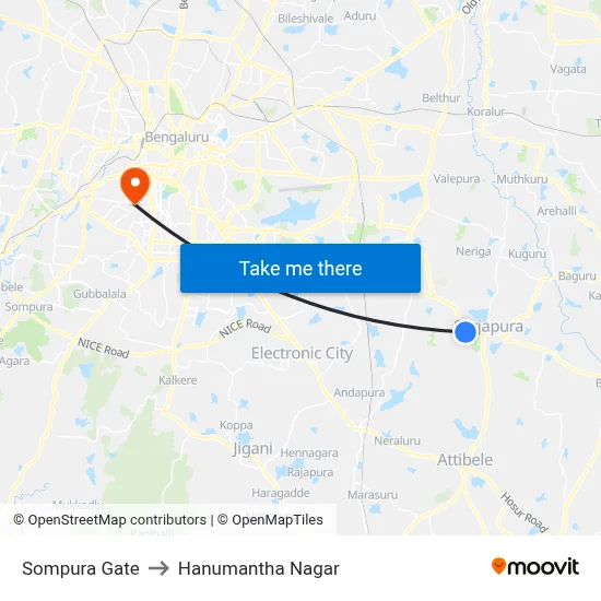 Sompura Gate to Hanumantha Nagar map