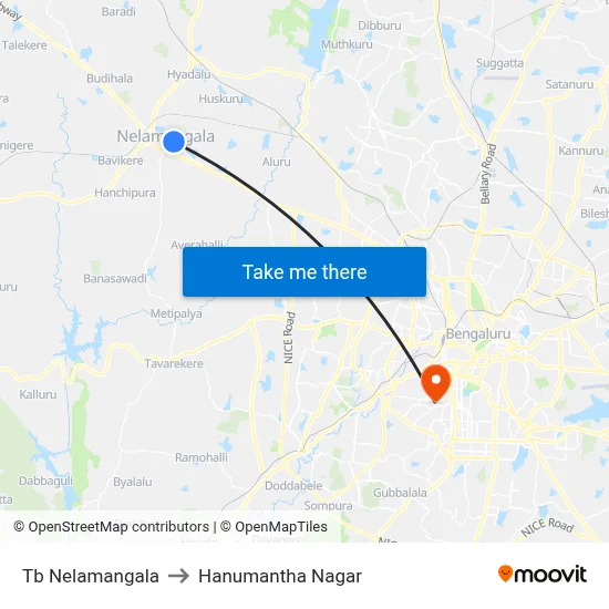 Tb Nelamangala to Hanumantha Nagar map
