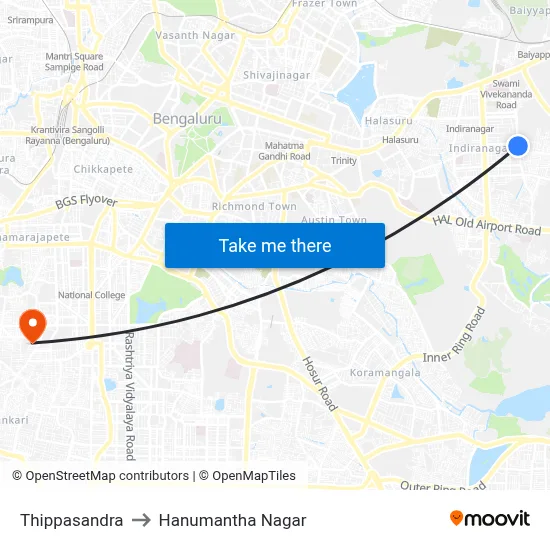 Thippasandra to Hanumantha Nagar map