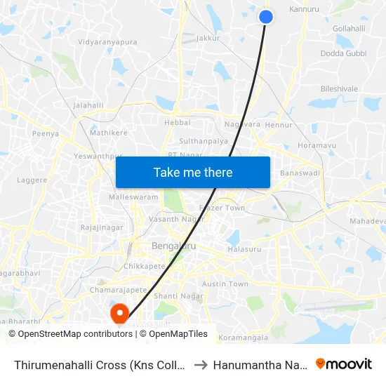 Thirumenahalli Cross (Kns College) to Hanumantha Nagar map