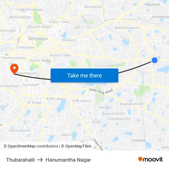 Thubarahalli to Hanumantha Nagar map