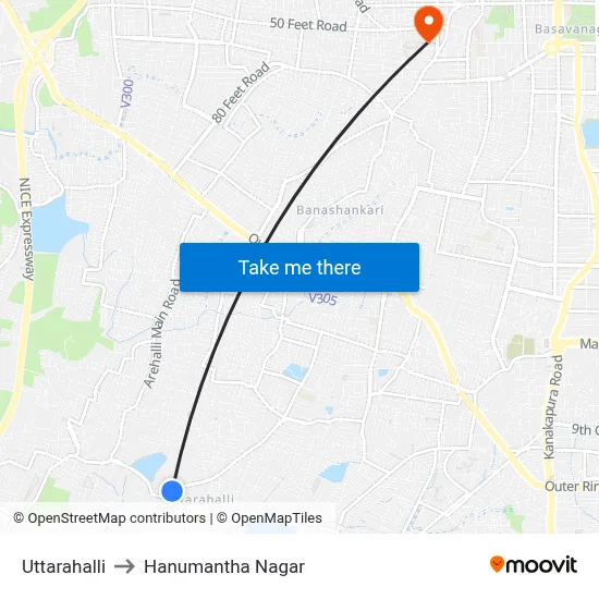 Uttarahalli to Hanumantha Nagar map