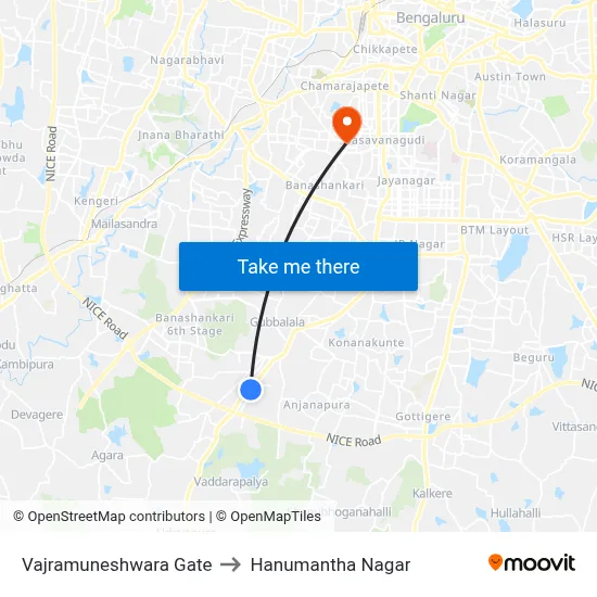 Vajramuneshwara Gate to Hanumantha Nagar map