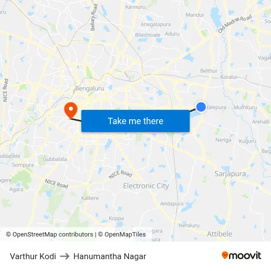 Varthur Kodi to Hanumantha Nagar map