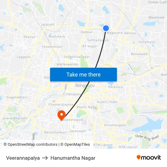 Veerannapalya to Hanumantha Nagar map