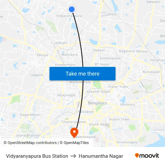 Vidyaranyapura Bus Station to Hanumantha Nagar map