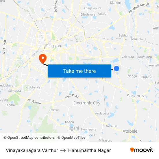 Vinayakanagara Varthur to Hanumantha Nagar map