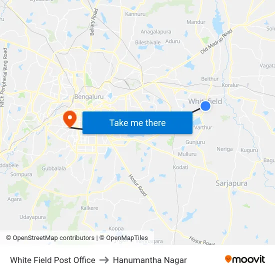 White Field Post Office to Hanumantha Nagar map