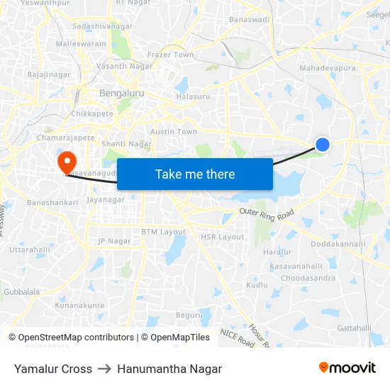 Yamalur Cross to Hanumantha Nagar map